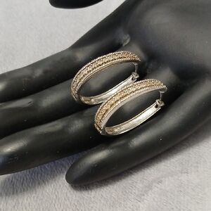 Sterling Silver and Diamond Chips Hoop Earrings